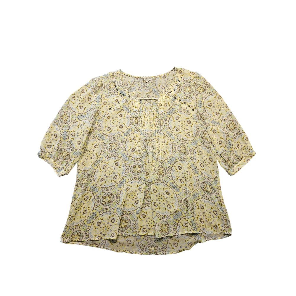 Eyeshadow Womens 2X Yellow Medallion Paisley Boho Studded Blouse B1673MZKS